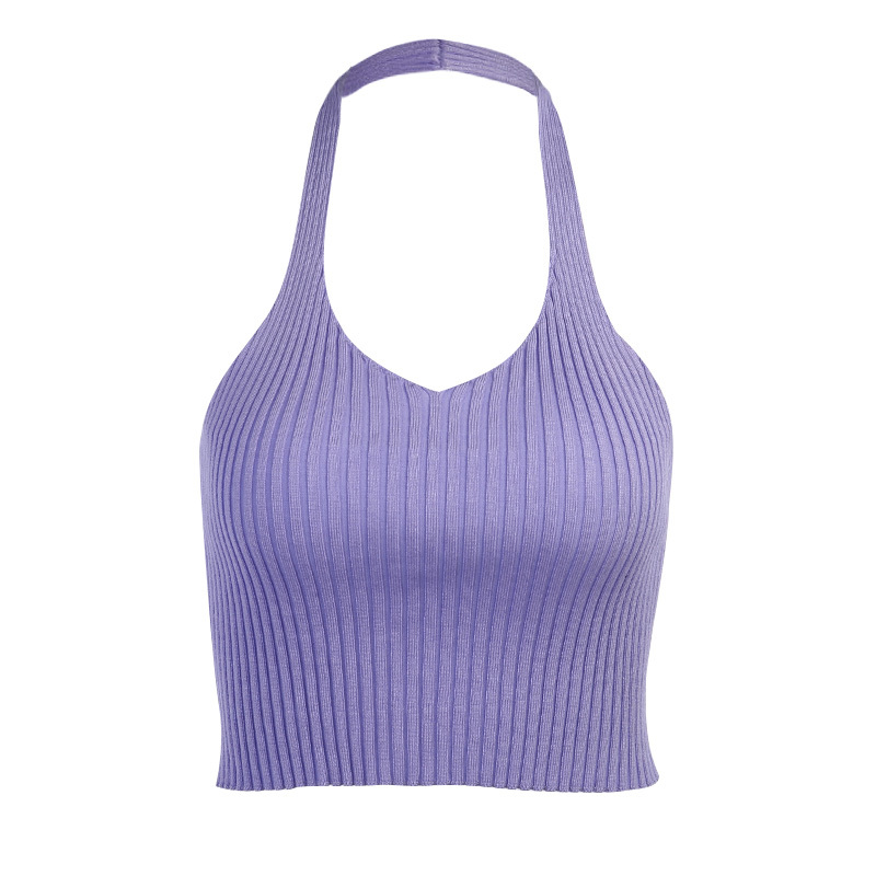 InstaHot Halter Crop Top Women Sleeveless Summer Sexy Slim Knitted Bodycon Solid Casual Elegant Female Camis Streetwear Tank Top 210308