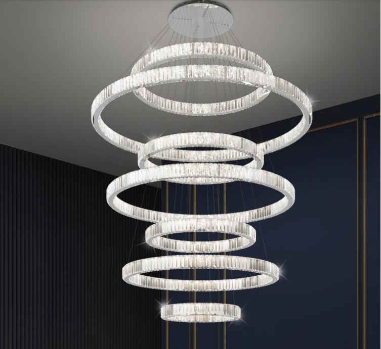 Villa High Ceiling Luxury K9 Crystal Chandeliers Ring Led Dimmable Pendant Light Round Gold / Chrome Steel Lamp Deco Lighting
Villa High Ceiling Luxury K9 Crystal Chandeliers Ring Led Dimmable Pendant Light Round Gold / Chrome Steel Lamp Deco Lighting