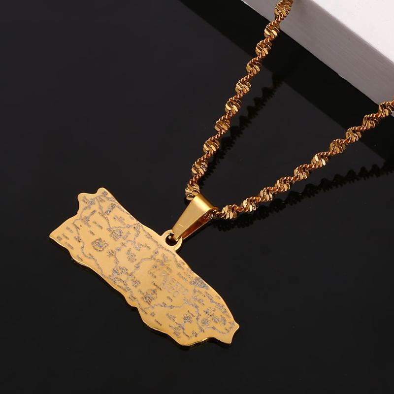 Pendant Necklaces Stainless Steel Puerto Rico Map Ricans Charm Jewelry