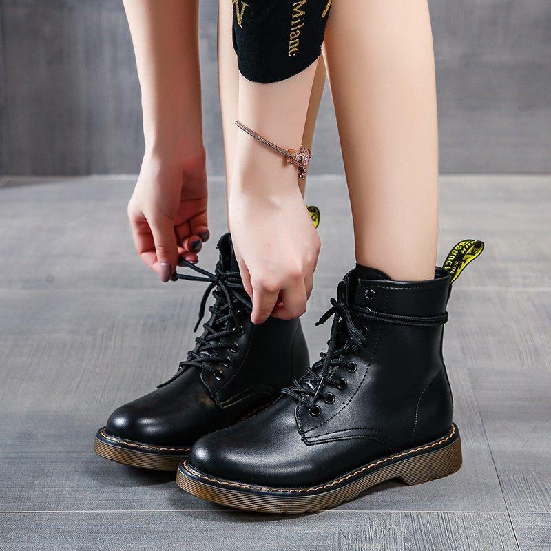 Boots Ladies PU Leather Suede Platform Winter Female Motorcycle Shoes Women 2021 Gothic Lace-Up