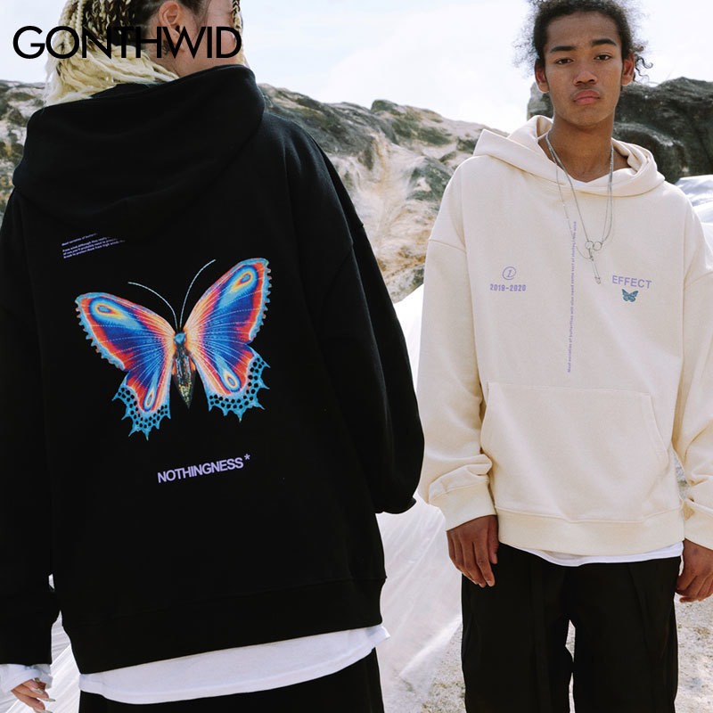 GONTHWID Colorful Butterfly Effect Print Hooded Sweatshirts Hoodies Streetwear Mens Hip Hop Fashion Casual Pullover Hoodie Tops 201020