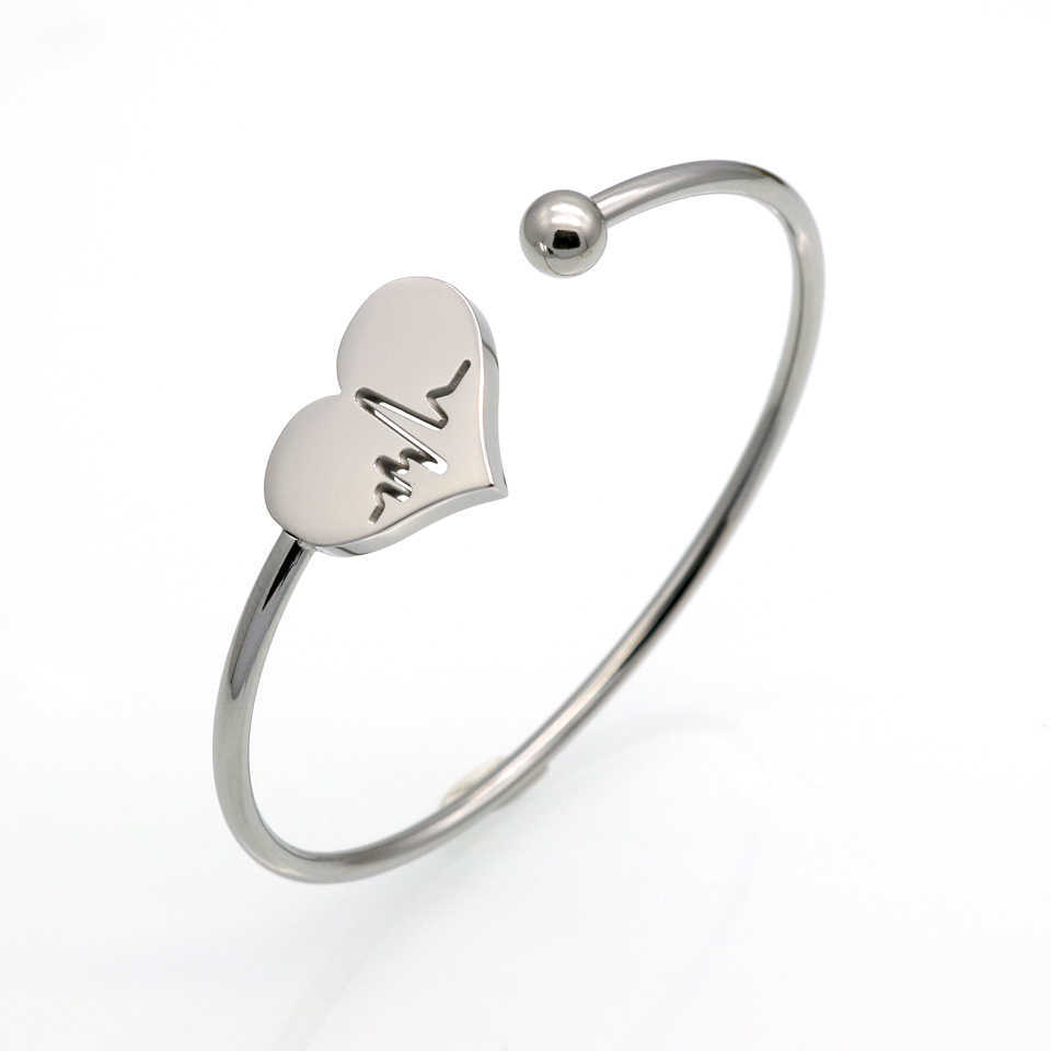Fashion Stainless Steel Bangles & Bangles Hollow Heart Carved Electrocardiogram Charm Bracelets Jewelry for Women Love Gifts Q0719
Fashion Stainless Steel Bangles & Bangles Hollow Heart Carved Electrocardiogram Charm Bracelets Jewelry for Women Love Gifts Q0719