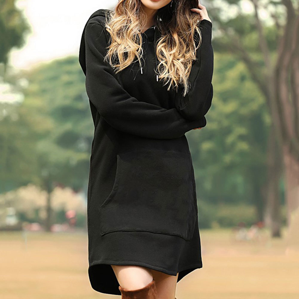 Jocoo Jolee Women Spring Solid Hoodies Casual Long Style Sweatshirt Casual Pocket Oversized Hoodie kpop Hoody Dress Pullover 201212