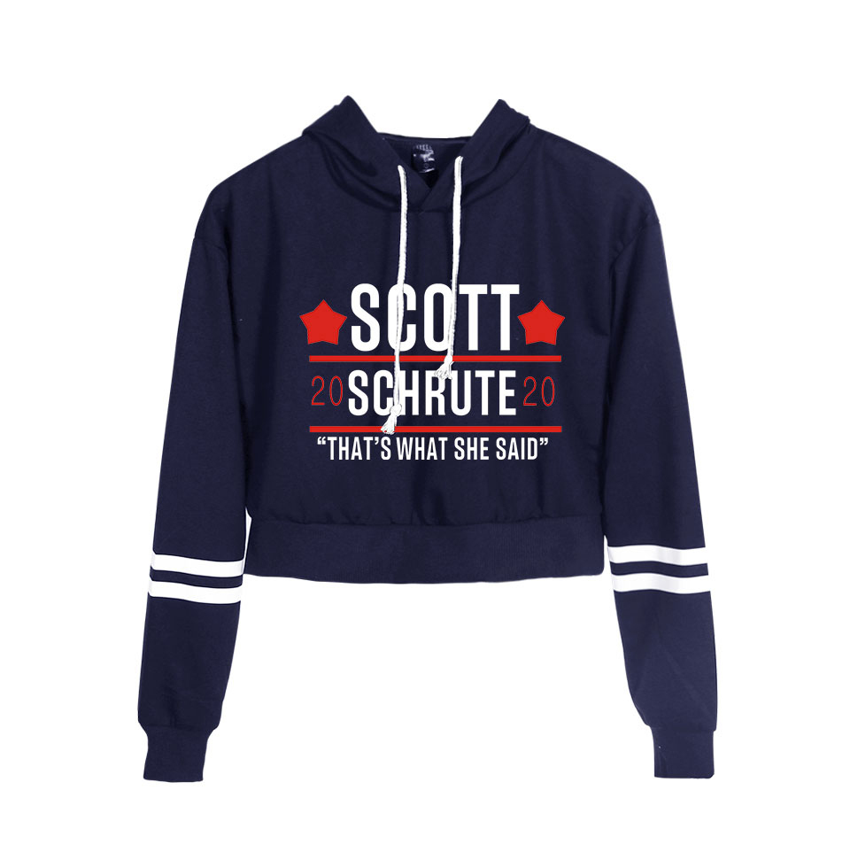 The Office TV Show Dunder Mifflin Long Sleeve Cropped Hoodies Women Hooded Pullover Crop Top Girls Casual Streetwear Clothes T200525