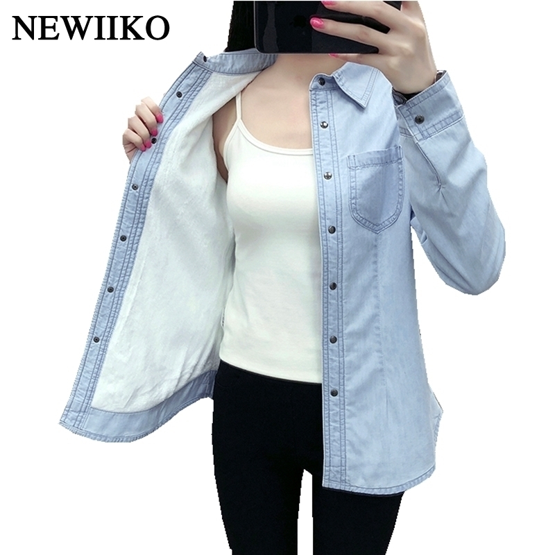 New Autumn winter women cotton flannel Warm thickening pocket long sleeve blouse Denim shirt casual flannel tops plus size T200322