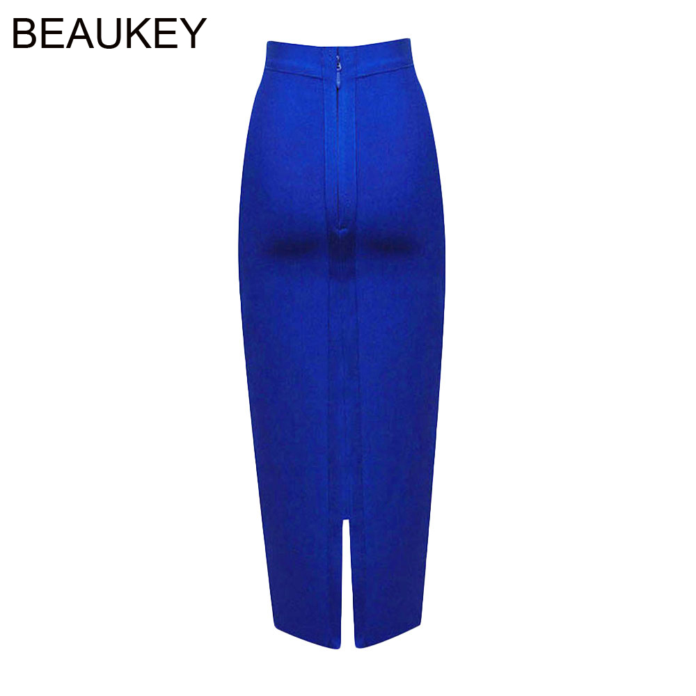 BEAUKEY Blue Mid Calf Pencil Bandage Skirt Long Bodycon Women Stretchable Split Skirt Wholesale XL Red Women Skirts China 210306