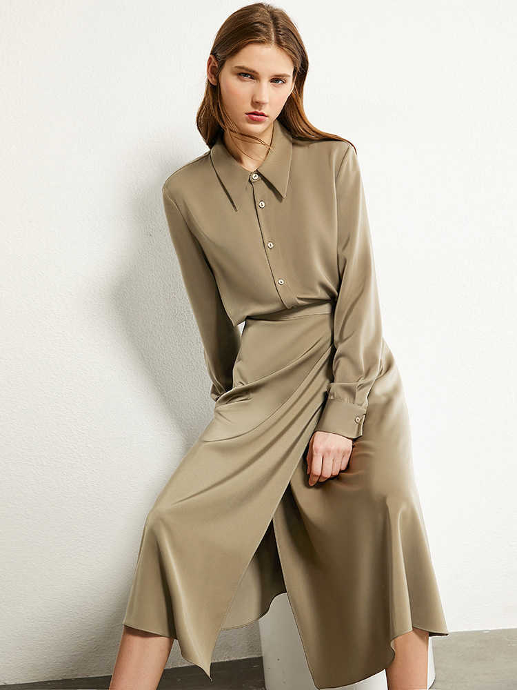 Minimalism Autumn Causal Women Set Solid Bow Neck Full Sleeve Loose Blouse High Waist Irregular Hem Female Skirt 12030517 210527