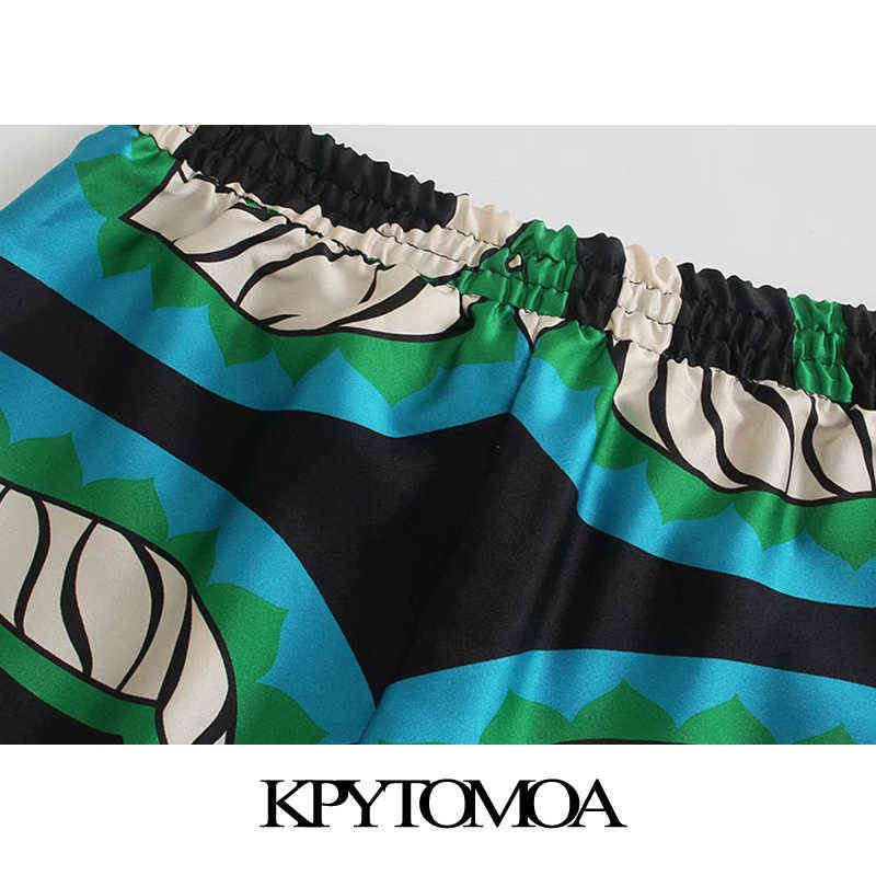 KPYTOMOA Women Fashion Side Pockets Print Wide Leg Pants Vintage High Elastic Waist Drawstring Female Ankle Trousers Mujer 211115