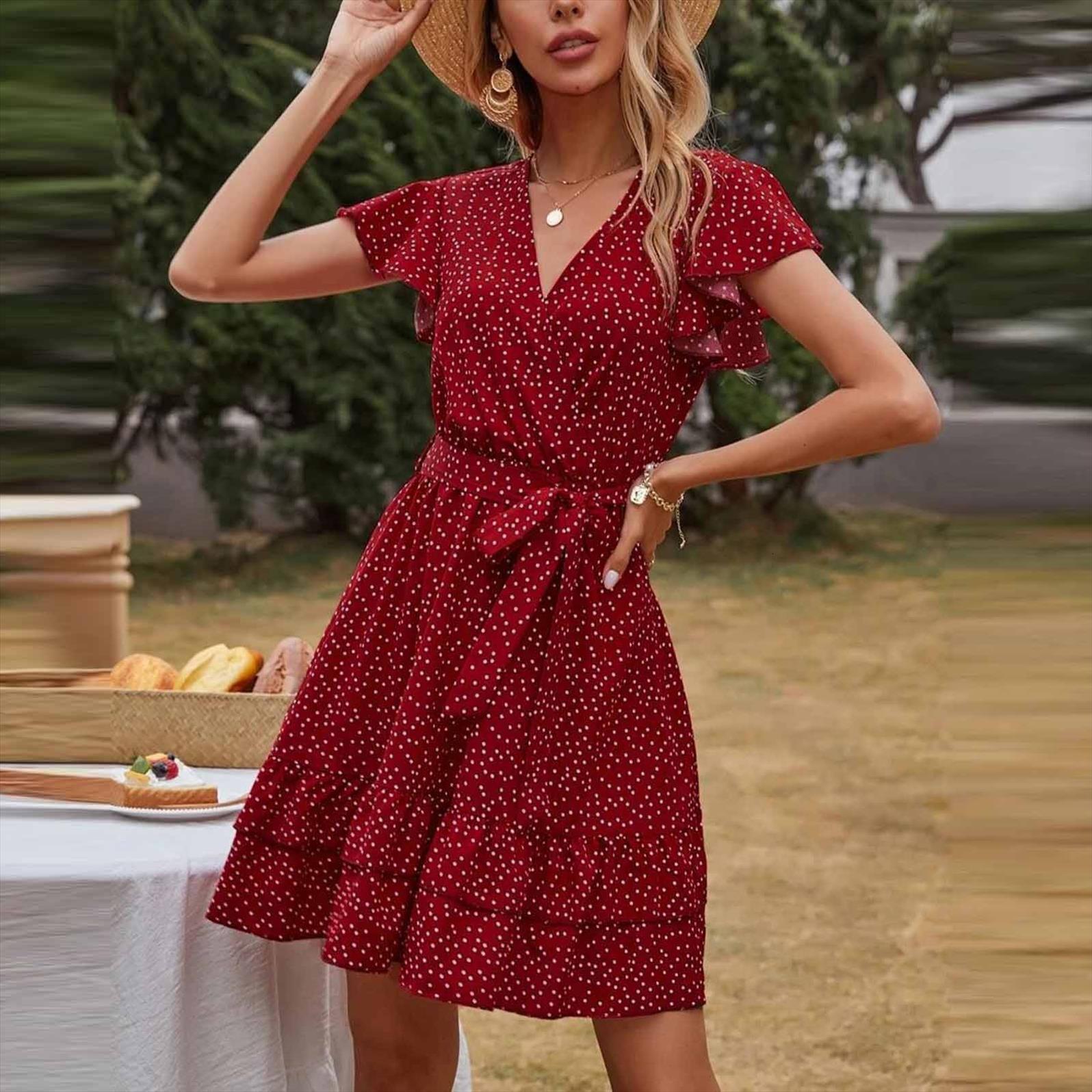 fashsiualy summer sundresses ruffles womens dress boho short casual red wave point v neck all match belt mini vestidos, Black;gray
fashsiualy summer sundresses ruffles womens dress boho short casual red wave point v neck all match belt mini vestidos, Black;gray