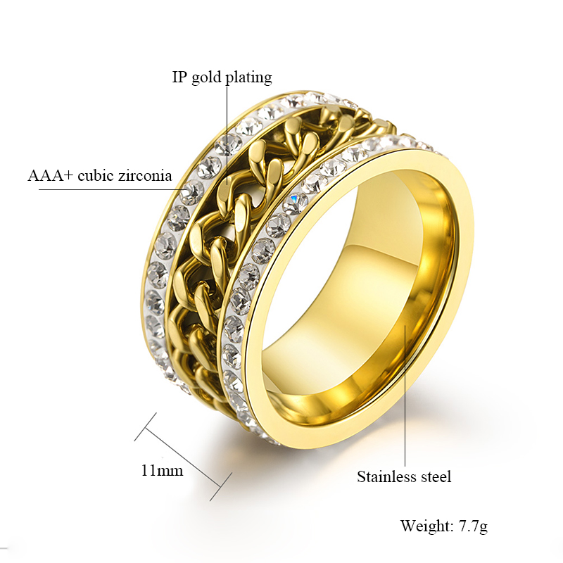 Rainbow Stainless Steel Chain with Zirconia Stone Ring for Men New Fashion Hip Hop Multicolor Black Gold Color Punk Party Gifts Wolf Tide Jewelry Bijo