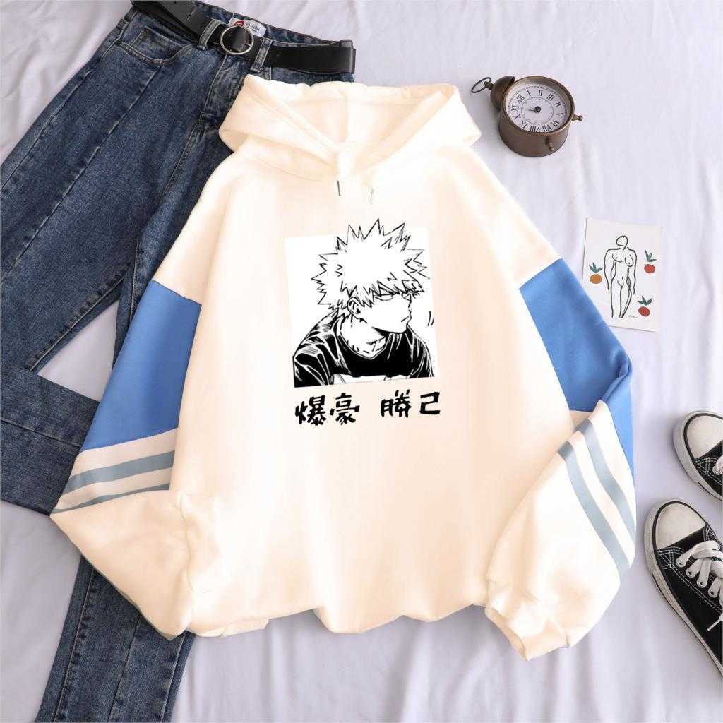 My Hero Academia Katsuki Bakugo Color Matching Hoodies Sweatshirt Harajuku Pullover Anime Printed Clothes Unisex Winter Hoodies Y0804
