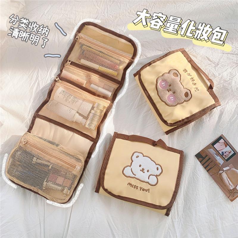 Cosmetic Bags & Cases Korea Bear Make Up Bag Women Makeup Hanging Toiletries Organizer Travel Jewelry Fold Brushes Wash Kits Case Pouch