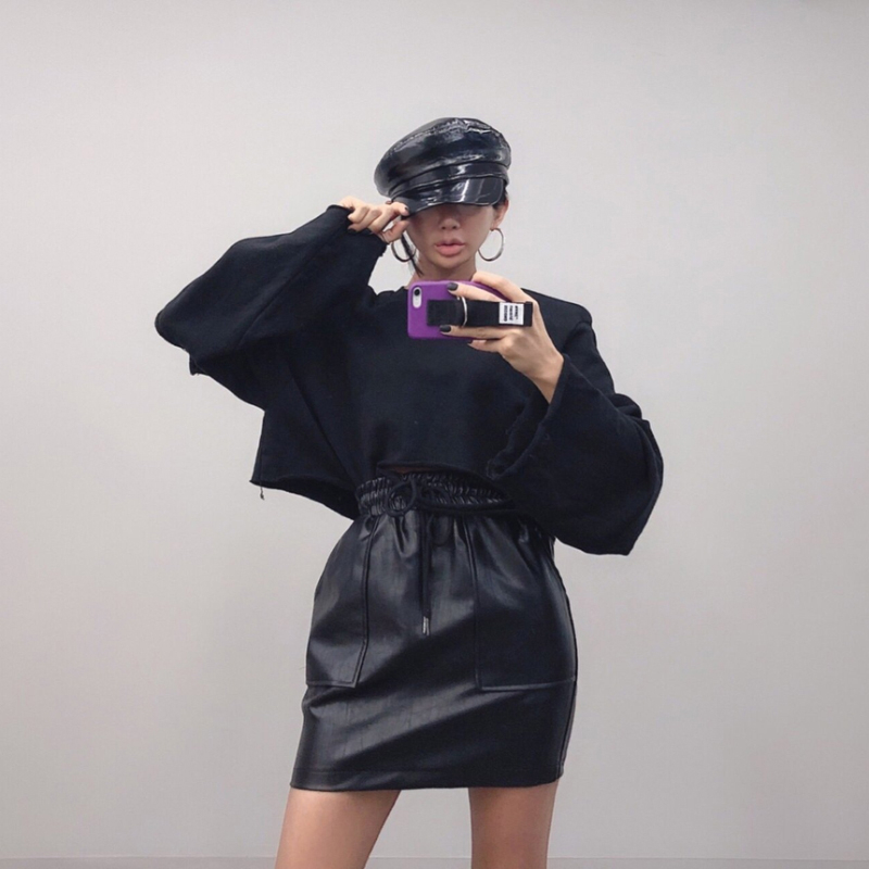 GALCAUR Streetwear Hollow Out Sweatshirt For Women O Neck Long Sleeve Female Sweatshirts Autumn Oversized Fashion New 201211