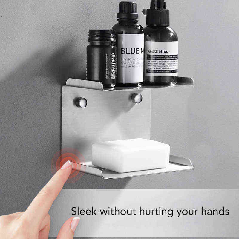 MOLI Punch Free Black Matte Bathroom Soap Holder Stainless Steel Soap Dish Wall Mounted Bath Bathroom Shelves Soap Basket MLE114 211119