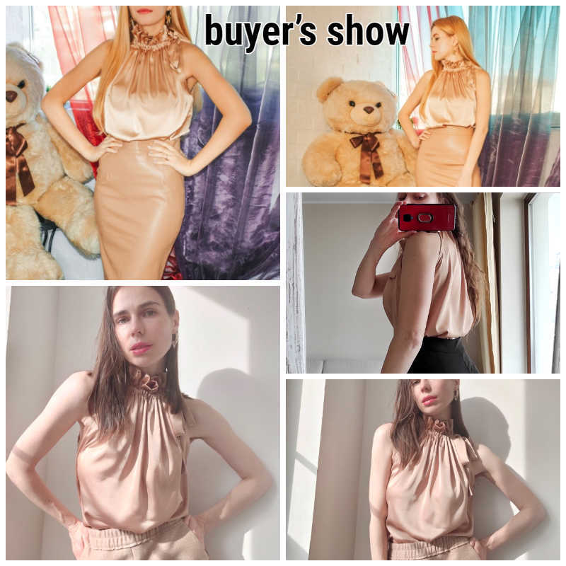 Glamaker Satin Ruffles casual loose sleeveless sexy top Women elegant office ladies all-match pleated summer top 210625