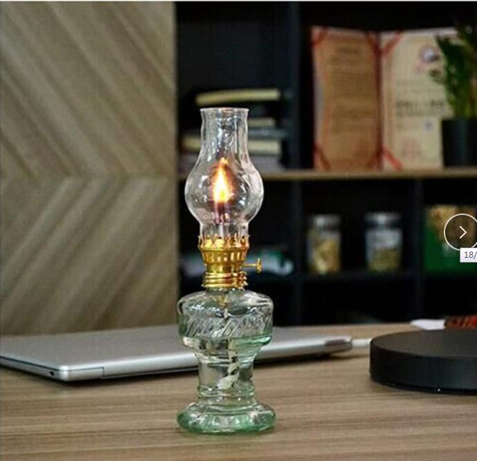 Oil Lamps for Indoor Use, Vintage Glass Kerosene Lamp, Home Lighting Emergency Light (20cm/7.9in) 2pcs