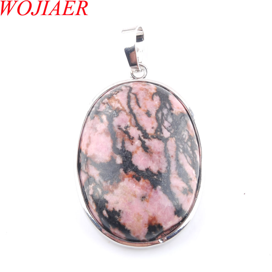 WOJIAER Natural Blue-veins stone Jade Gem Stone Pendant Oval Bead Silver Plated Healing Reiki Chakra for Necklace Jewelry BN377