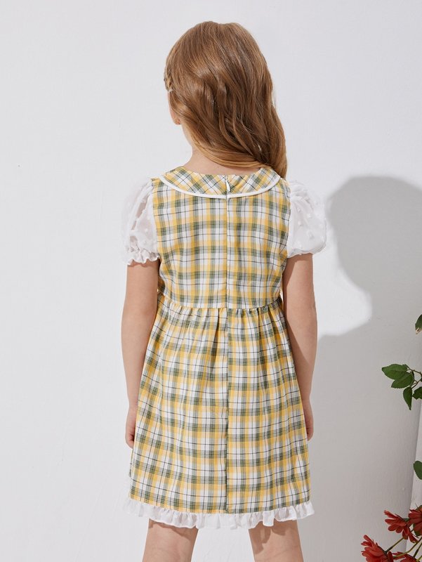 Toddler Girls Plaid Puff Sleeve Smock Dress SHE