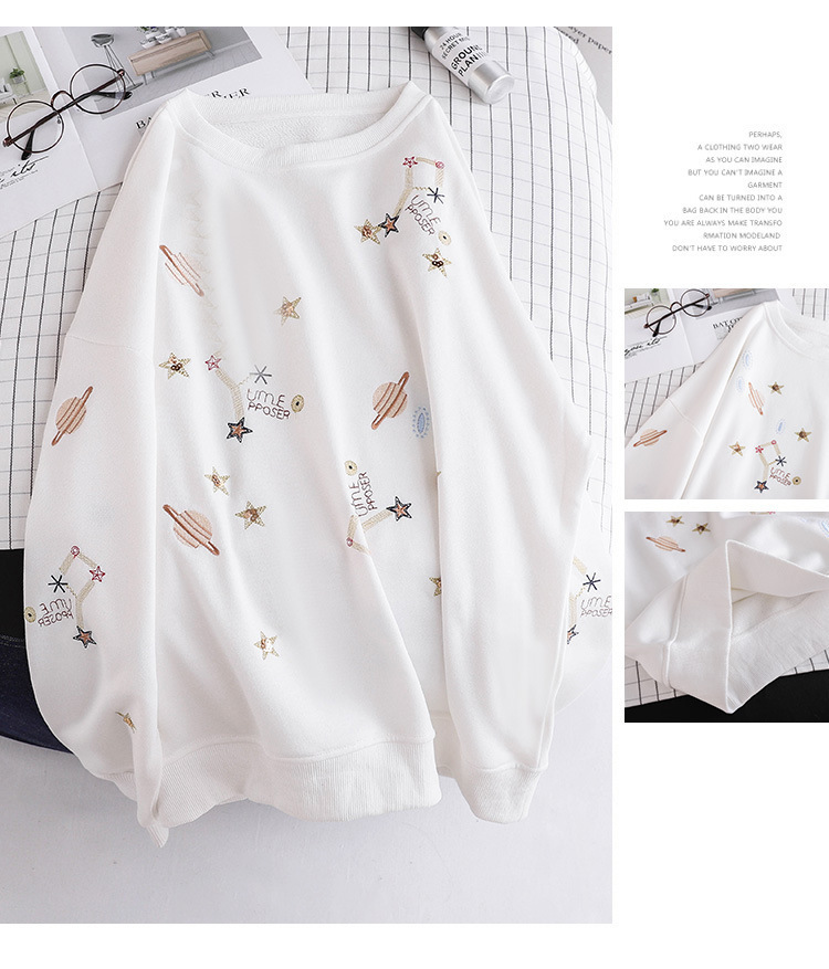 Milinsus Kpop Winter Women Thinness Sweatshirts Fashion Cartoon Embroidery Long Sleeve Pullover Female Round Neck Tracksuit tops 201102