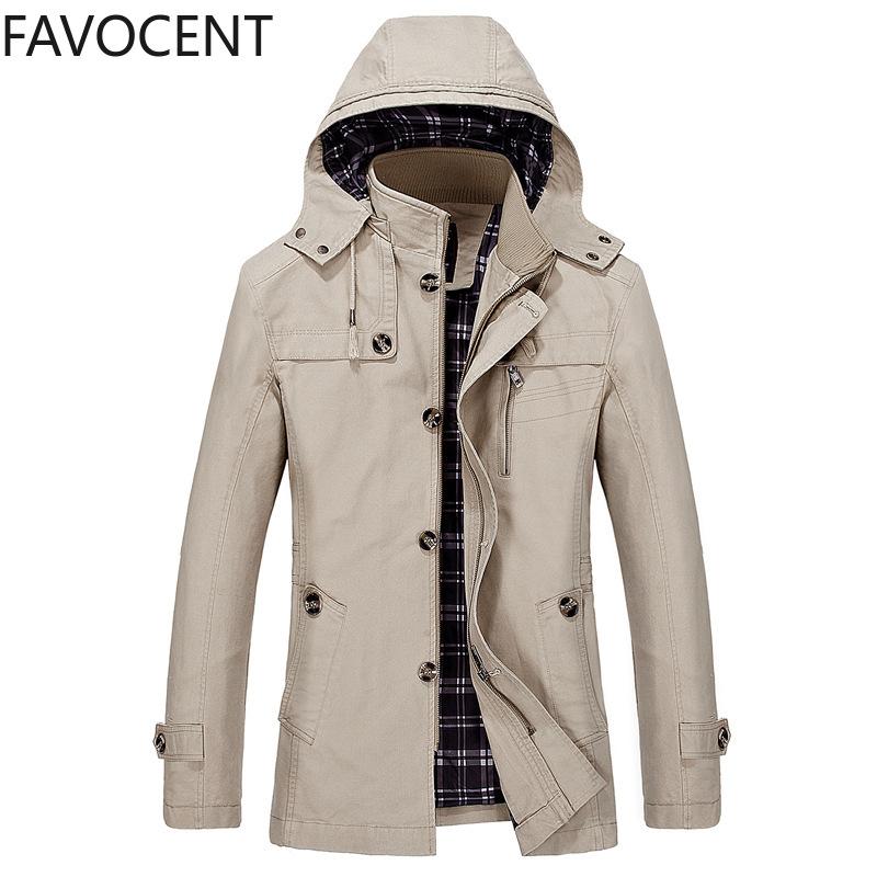 Men's Trench Coats Spring And Autumn Large Size Coat Korean Version Of The Slim Long Hooded Thick Cotton