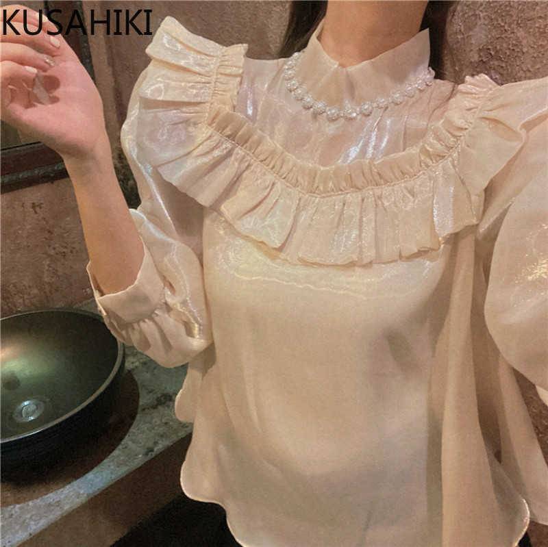 KUSAHIKI Korean Pleated Ruffle Patchwork Blouse Women Doll Shirt Beads Turtleneck Puff Long Sleeve Pullover Blusas Top 6C980 210602, Apricot
KUSAHIKI Korean Pleated Ruffle Patchwork Blouse Women Doll Shirt Beads Turtleneck Puff Long Sleeve Pullover Blusas Top 6C980 210602, Apricot