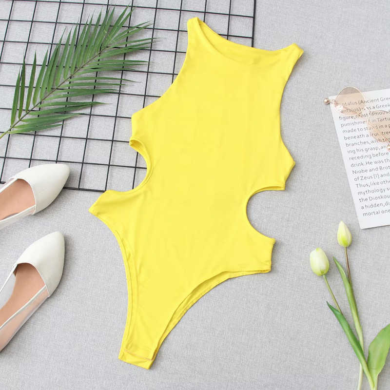 Casual Women O Neck Solid Color Bodysuit Summer Fashion Ladies Beach Style Sexy Female Hollow Skinny BodySuit 210527