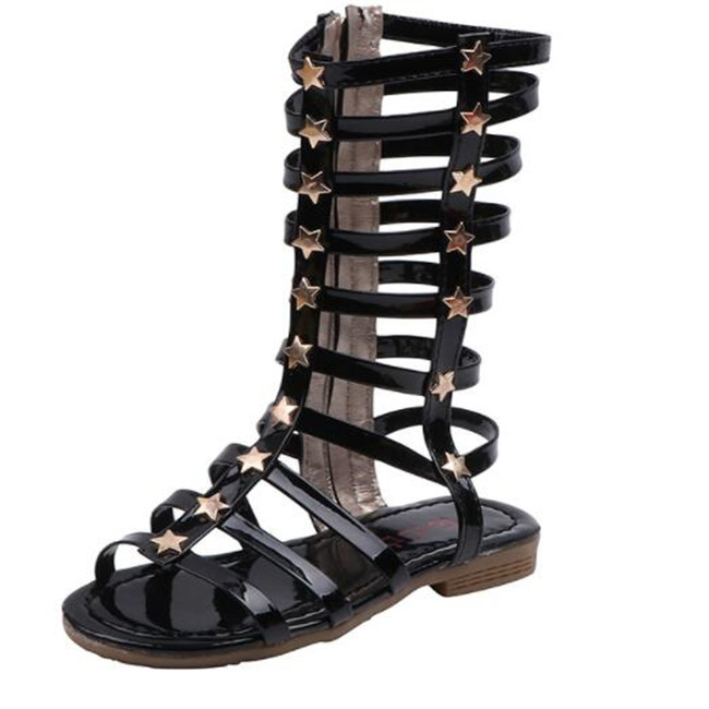 2022 New Girls Sandals Summer Kids Shoes Boots Star Gladiator Sandal Flat Heels Girls Princess Beach Shoe