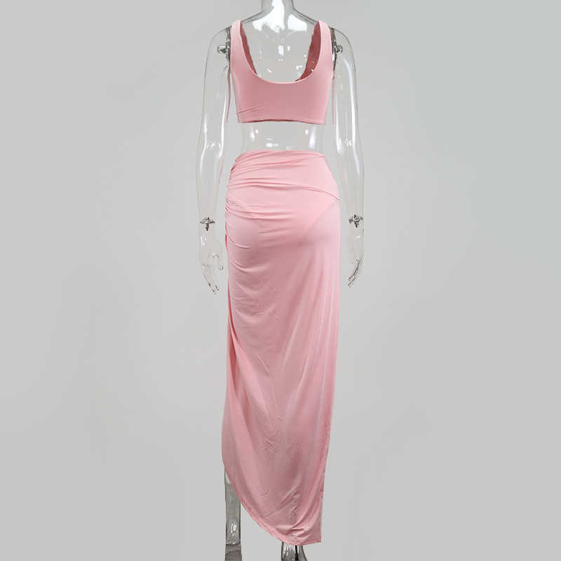 Colysmo Long Skirts Two Piece Set Women Crop Top Twist Sets Summer Solid Color Sexy Party Club Wear 2 Outfits 210527