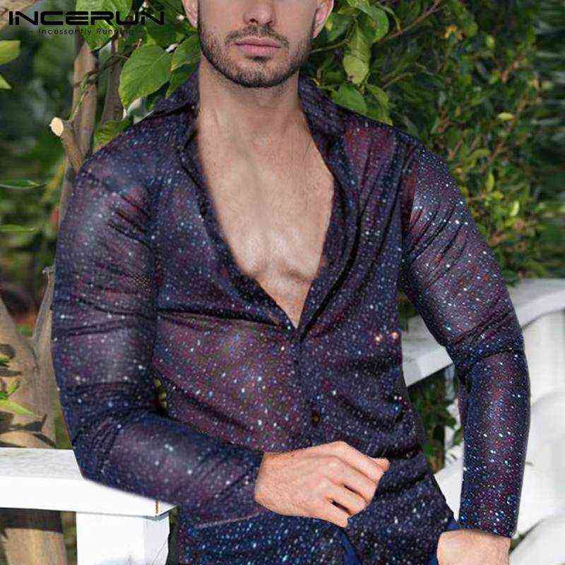 Men Shirt Lapel Long Sleeve Button Party Nightclub Shiny Men Clothing 2021 Mesh Transparent Streetwear Sexy Camisa INCERUN S-5XL H1210, Navy
Men Shirt Lapel Long Sleeve Button Party Nightclub Shiny Men Clothing 2021 Mesh Transparent Streetwear Sexy Camisa INCERUN S-5XL H1210, Navy