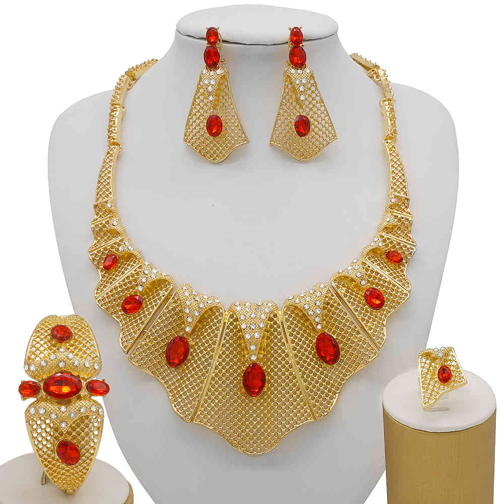Jewelry Sets Fine Bridal Set Nigerian Wedding Dubai Gold for Women African Big Red Stone Necklace Earrings Jewellery, Cj1037-3
Jewelry Sets Fine Bridal Set Nigerian Wedding Dubai Gold for Women African Big Red Stone Necklace Earrings Jewellery, Cj1037-3