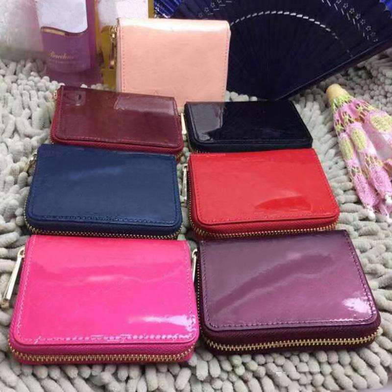 GOOD quality Wholesale Patent leather short wallet Fashion shinny leather card holder coin purse women classic zipper pocket