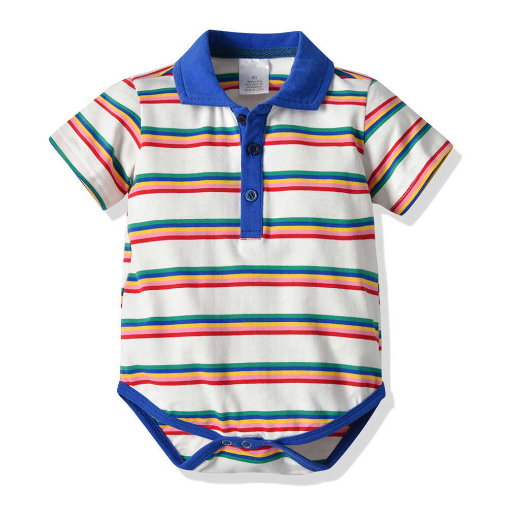 Mudkingdom Cute Baby Boys Stripe Polo Romper Short Sleeve Bodysuit Summer Children Cotton Shirt 210615