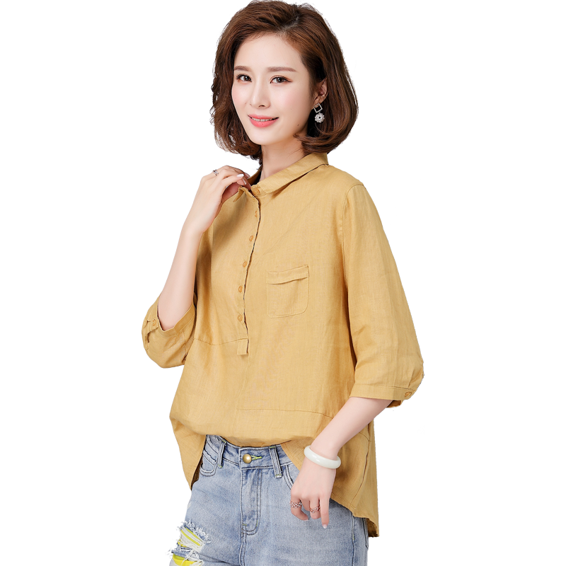 Design Arrival Summer Style Women Shirts Plus Size Loose Half Sleeve Casual Shirts Cotton Linen Blouses Solid Female Tops D141
