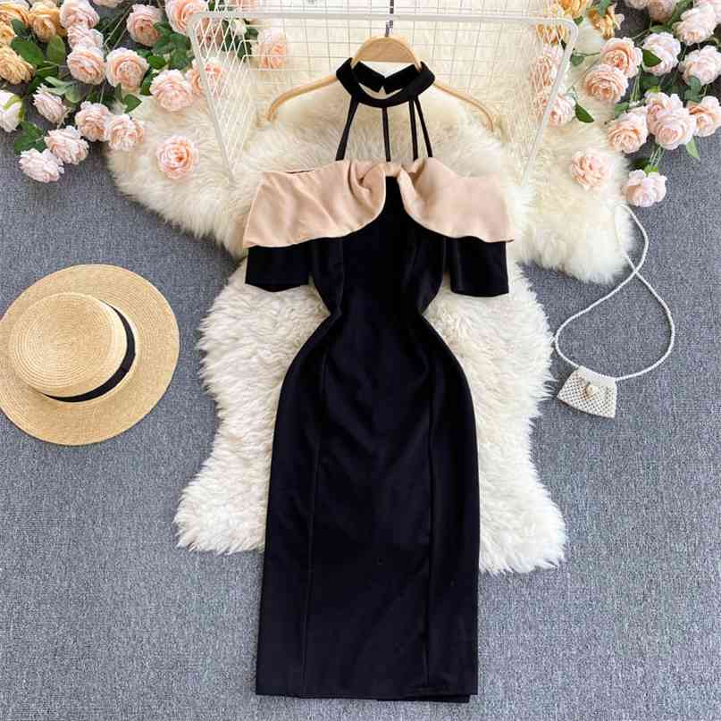 Women Patchwork Halter Strappy Off-shoulder Short Sleeve Sexy Party Dress Summer Elegant Vintage Style Slim Club Vestidos 210603, Black
Women Patchwork Halter Strappy Off-shoulder Short Sleeve Sexy Party Dress Summer Elegant Vintage Style Slim Club Vestidos 210603, Black