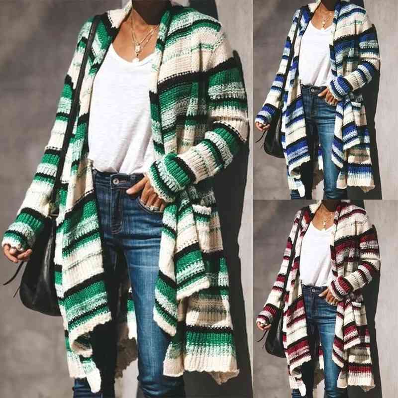 Autumn Sweater Women Long Sleeve Patchwork Knitted Open Front Rainbow Striped Cardigan Coat Sueter Mujer Invierno 210603, Red
Autumn Sweater Women Long Sleeve Patchwork Knitted Open Front Rainbow Striped Cardigan Coat Sueter Mujer Invierno 210603, Red