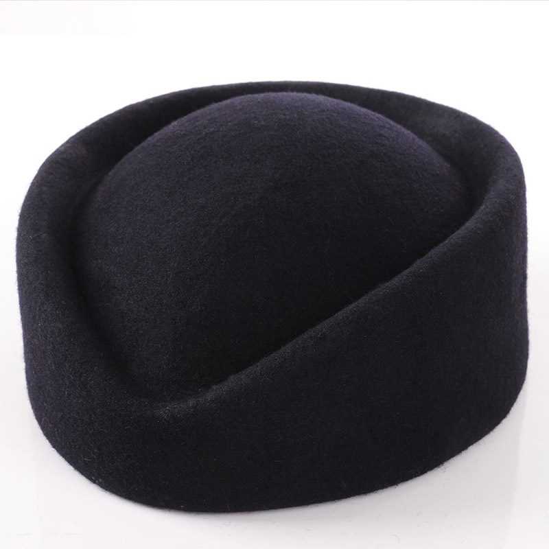 Top Quality Women Wool Felt Beret Hat Teardrop Fancy Stewardess Air Hostesses Pillbox Hat Millinery Fascinator Base Cap 210311