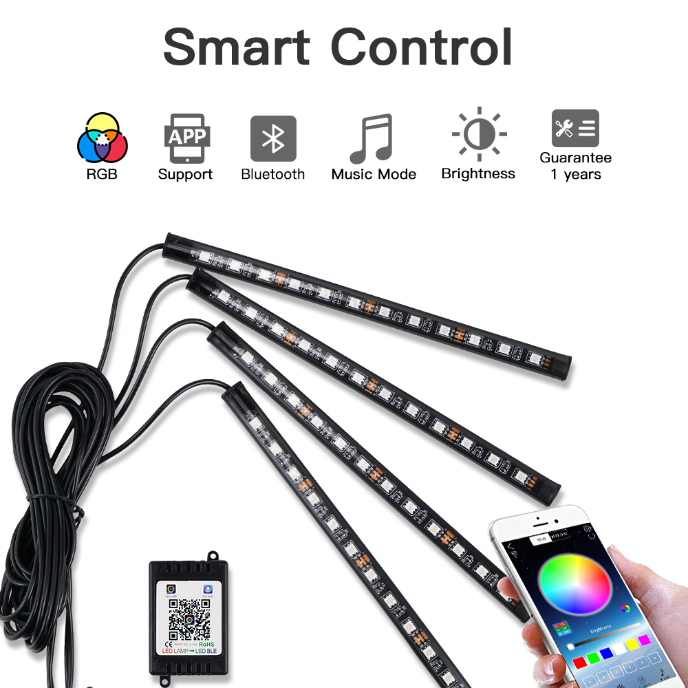 Car Led Strips Lights 364872 Ambient RGB LED Lights USB 12V Auto Interior Decorative Lamp APP Wireless Remote Mode
