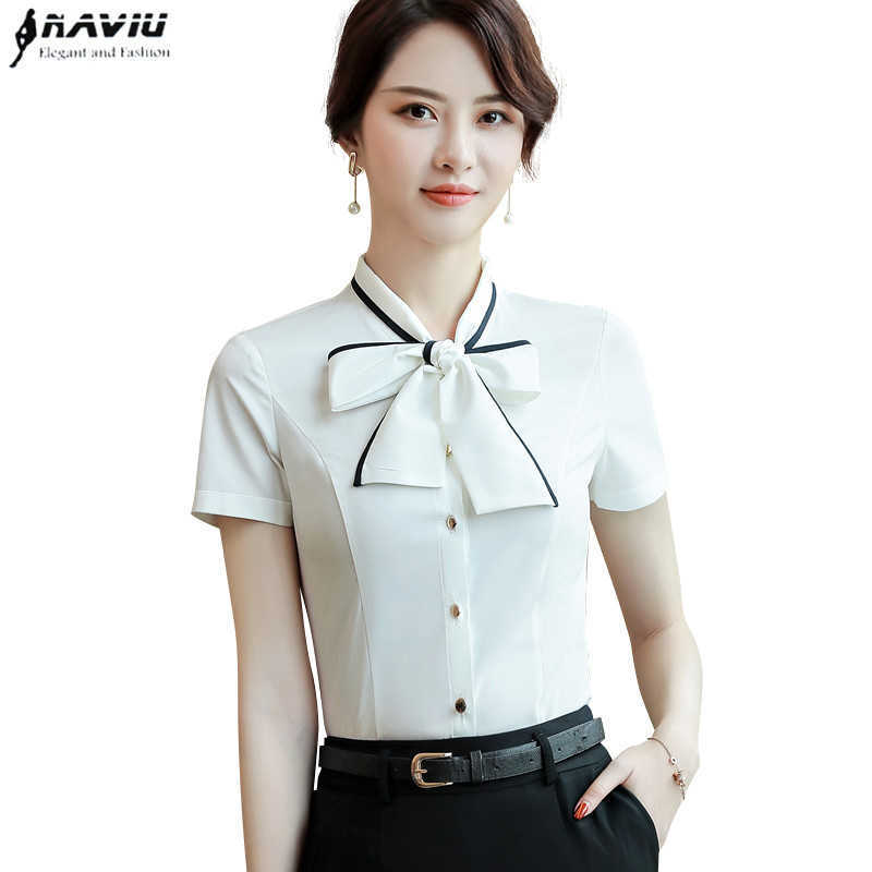 Fashion Elegant Bow White Shirt Women Summer Short Sleeve Slim Chiffon Blouses Office Ladies Formal Work Wear Plus Size Tops 210604
Fashion Elegant Bow White Shirt Women Summer Short Sleeve Slim Chiffon Blouses Office Ladies Formal Work Wear Plus Size Tops 210604