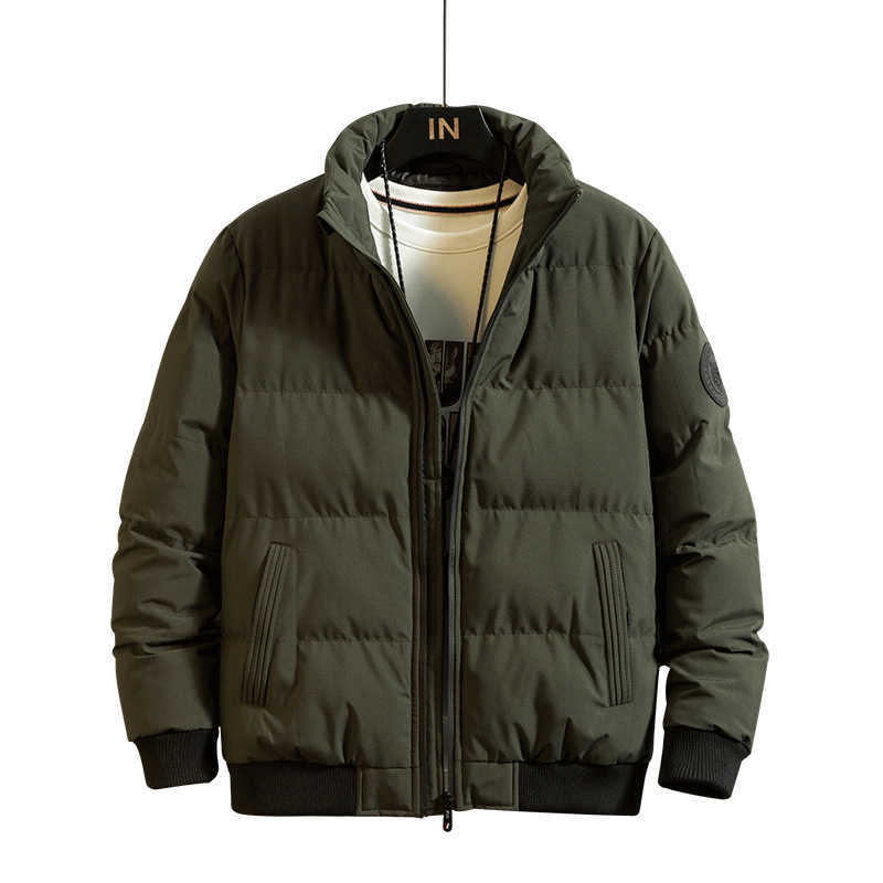 Winter Men Jacket Warm Casual Stand Collar Coat Thick Solid Color Parkas Male Cotton Portability Men's Clothing Windbreakers 210603