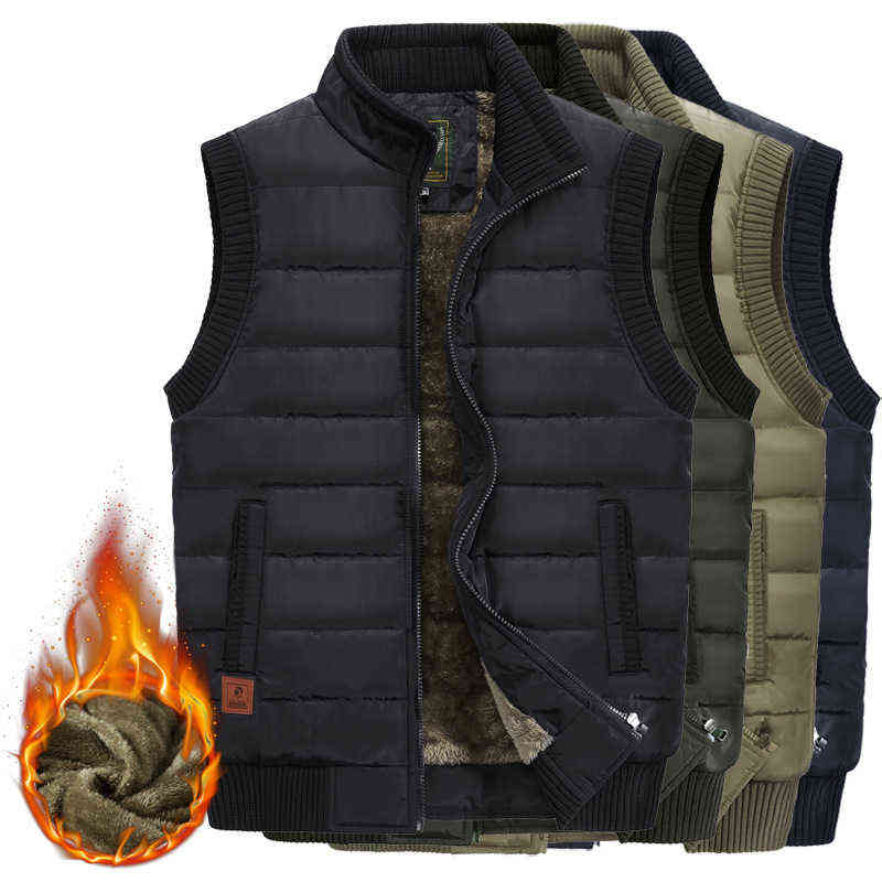 DIMUSI Mens Jacket Sleeveless Vest Winter Male Fleece Warm Vest Coats Men Stand Collar Army Thicken Waistcoats Clothing 6XL 211111