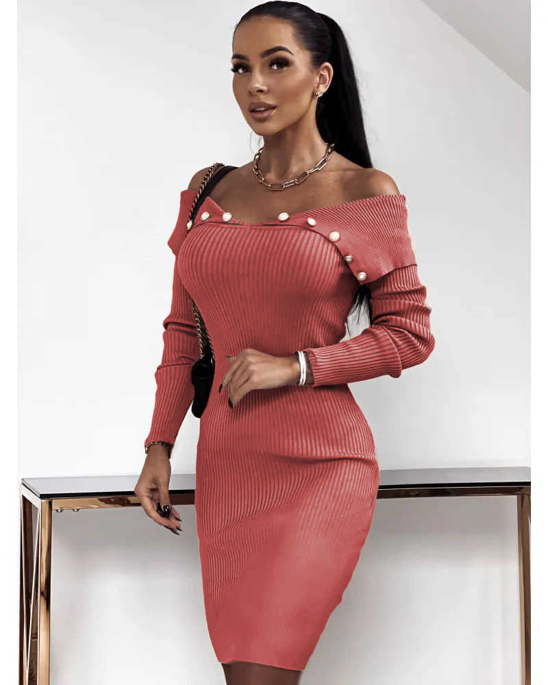 designers women clothes autumn and winter 2023 new womens knitted solid one shoulder dress fashion s3xl