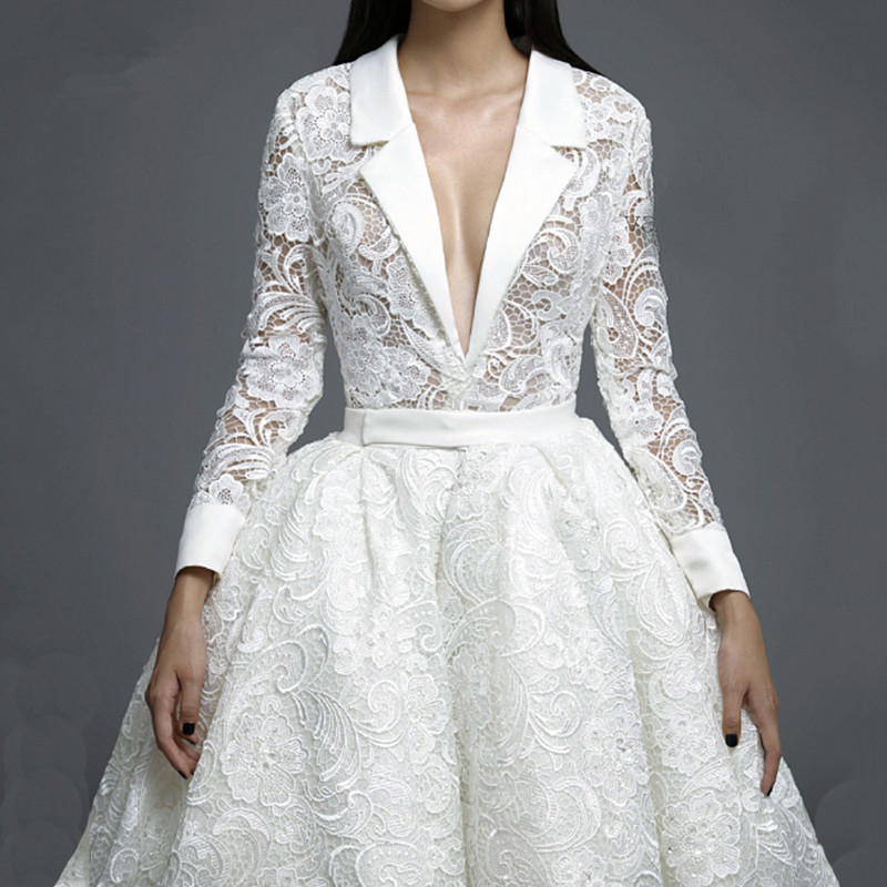 White Muslim Evening Dresses 2022 A-line V-neck Long Sleeves Lace Islamic Dubai Saudi Arabic Long Elegant Prom Party Gowns Robe De Soiree