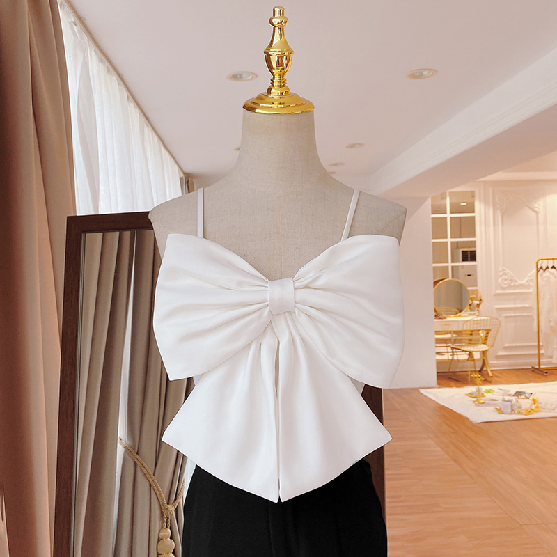 TWOTWINSTYLE Sexy Patchwork Bow Women Vest Square Collar Sleeveless Spaghetti Strap Slim Tunic Tank Tops Female Clothes New 210308