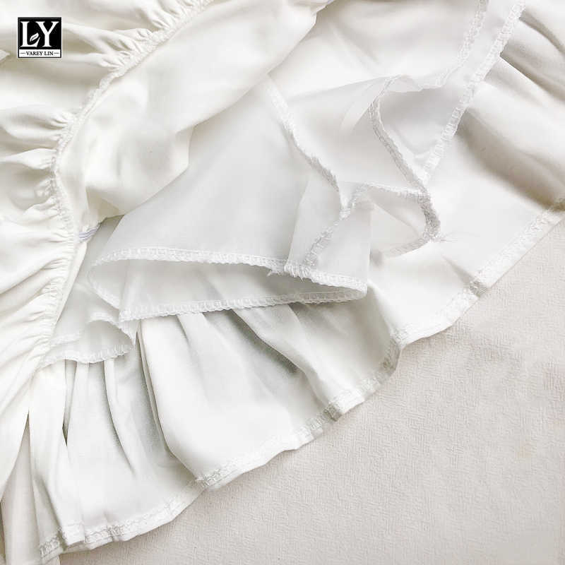 LY VAREY LIN Spring Summer Women Casual Solid Color Mini Mermaid Skirt Office Lady High Waist Folds Ruffles Short 210526