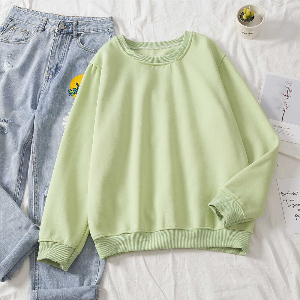 Women's Sweatshirts Social Harajuku Hoodies Candy Colors Top Sweatshirt Long-sleeved Cotton Pullover Clothes 210910