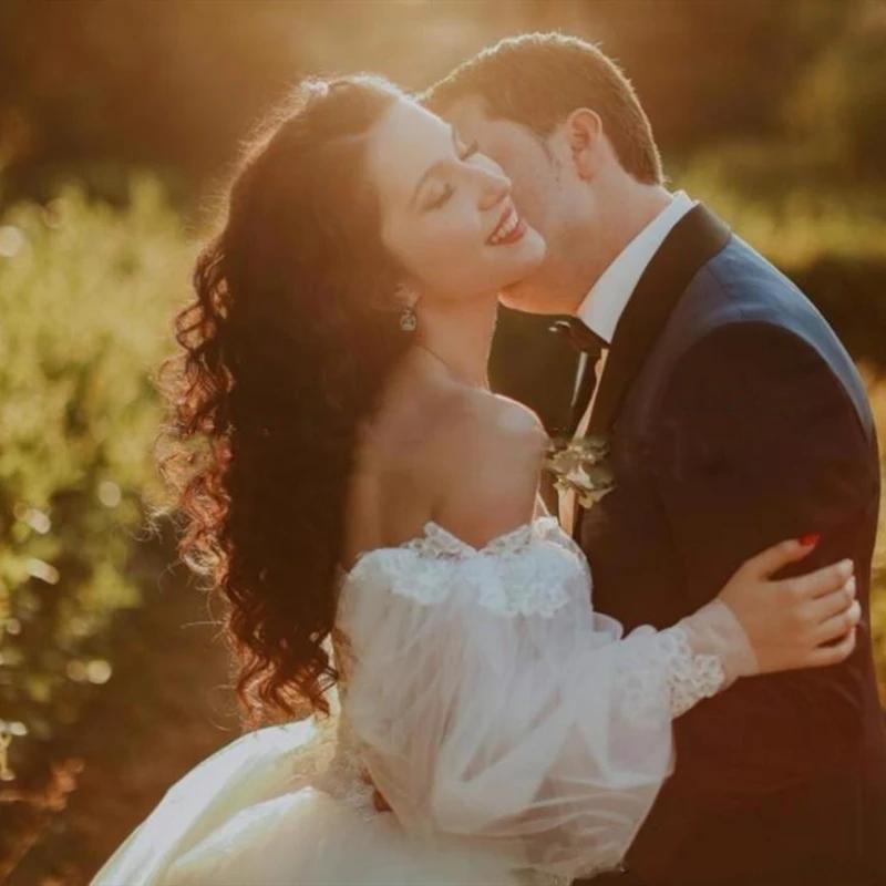 Wedding Mermaid Dresses Bridal Gown with Overskirt Long Poet Sleeves Off the Shoulder Lace Applique Sweep Train Custom Made Plus Size Vestidos De Novi