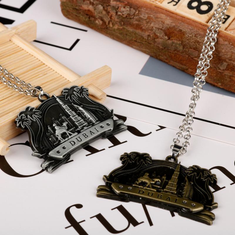 Chains Trendy Trinket DUBAI 3D Relief Building PatternTags Pendants Necklaces Long Link Chain Necklace
