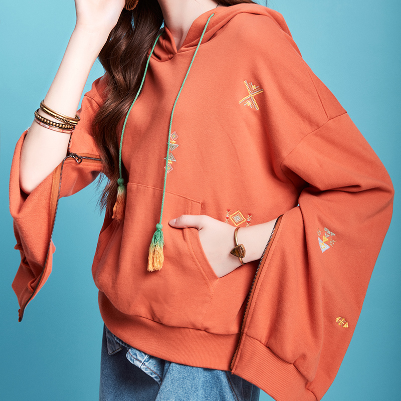 ARTKA Autumn New Women Hoodies Vintage Embroidery O-Neck Pullover Casual Hoodies Zip Long Sleeve Sweatshirt Women VA20104C 201126