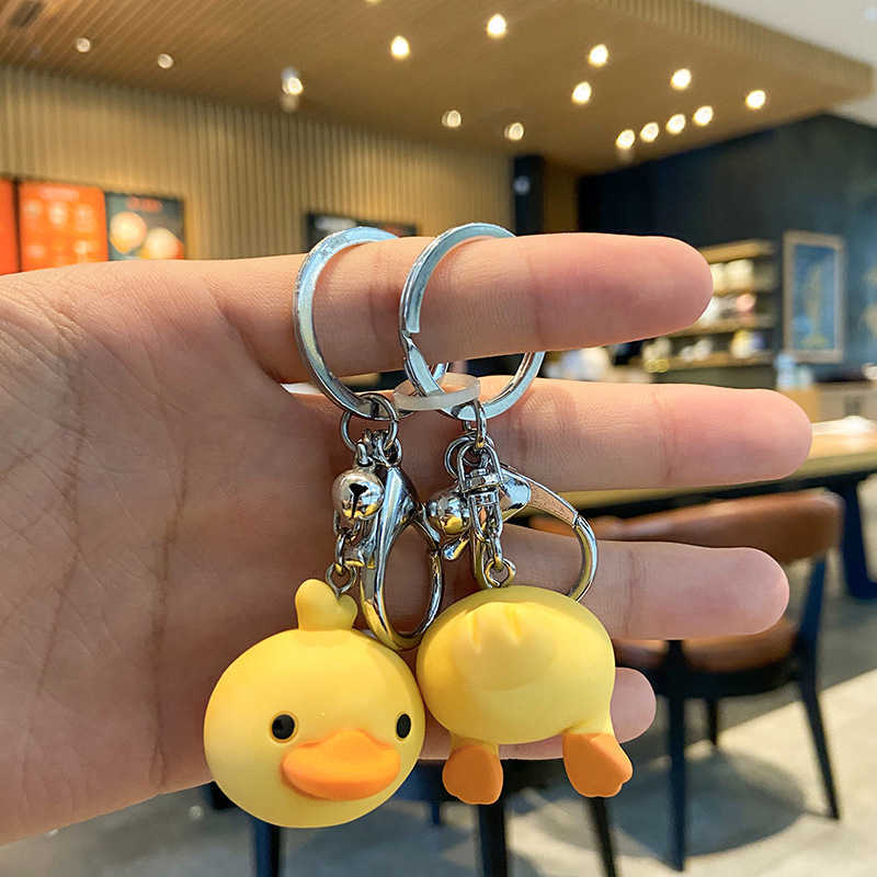 Cute Key Chain Wholesale Creative Little Yellow Duck Resin Doll Couple Diy Female Cartoon Mobile Phone Pendant Keychain Pouch G1019