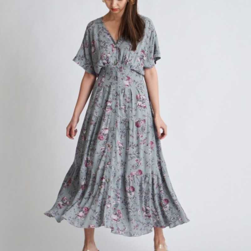 Sweet Japan Style Kawaii Summer Elegant V Neck Print Woman Dress Slim Waist Short Sleeve Office Ladies Loose Dresses 210525